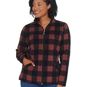 Denim & Co. Printed Fleece Zip Front Jacket L